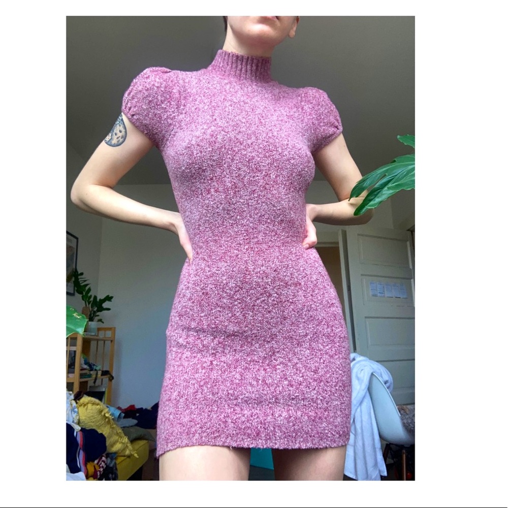 VINTAGE Y2K Slimmer Bodycon Mini Turtleneck Purple SweaterDress— Size 0